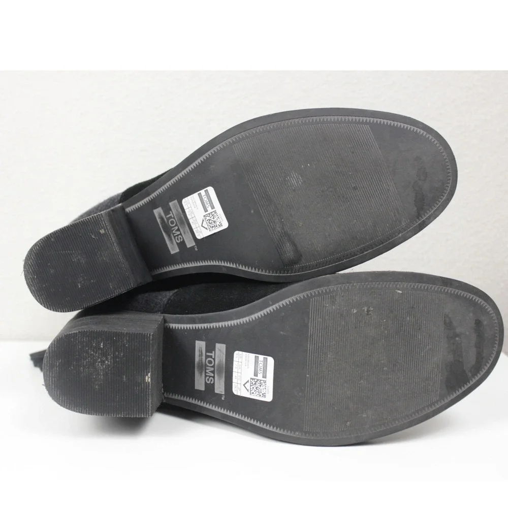 TOMS Leila Ankle Boots Womens 9.5 Black Suede Gray Wool Block Heel Zip